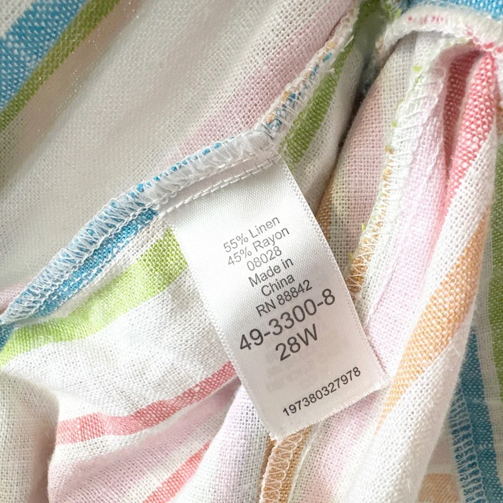 Woman Within Plus Size 30/32 Linen Set 3X Striped Linen Shirt Pants‎ Top White C - Picture 14 of 15